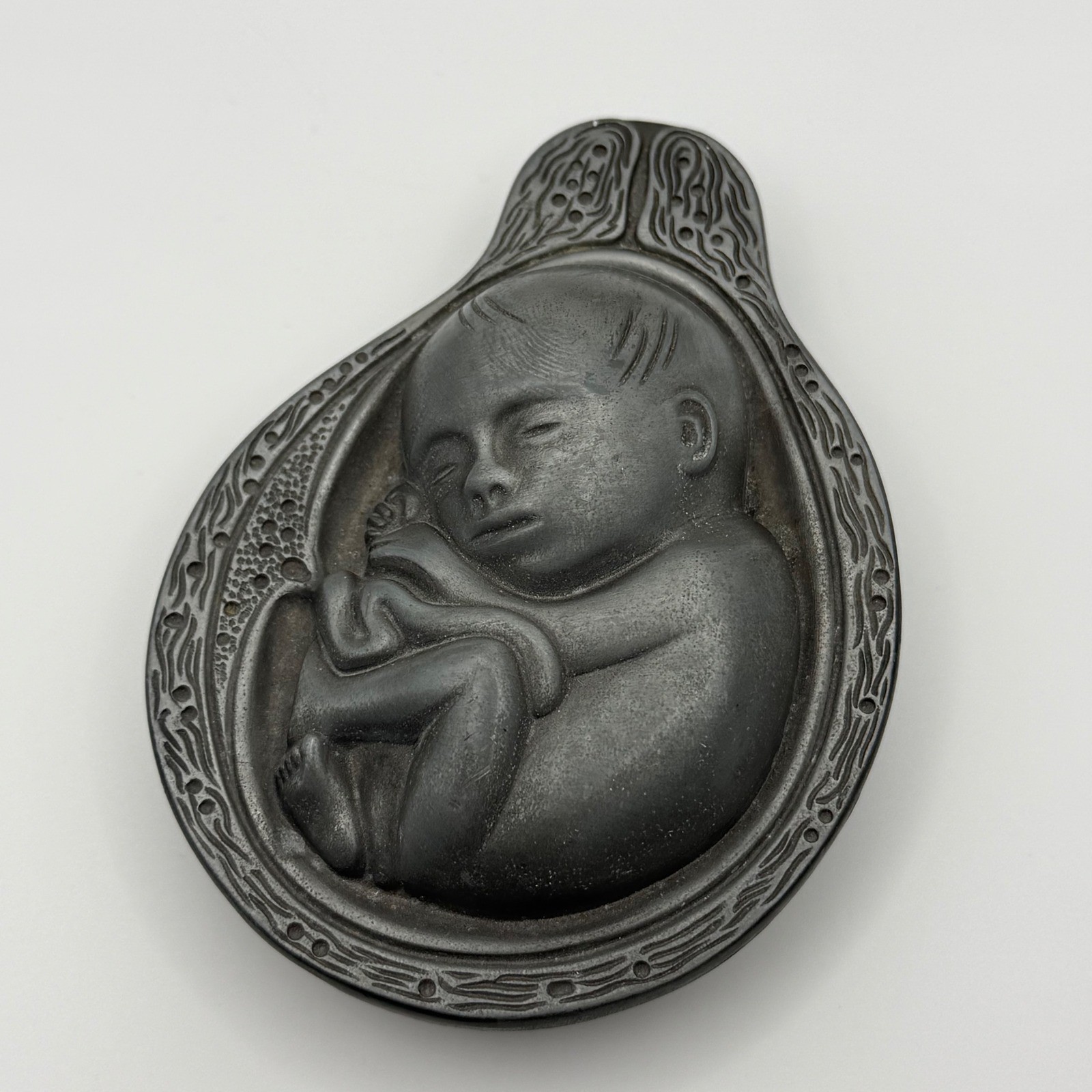 Vintage Parke-Davis Tabron Fetus Pewter in Utero Oddity Paperweight Medical