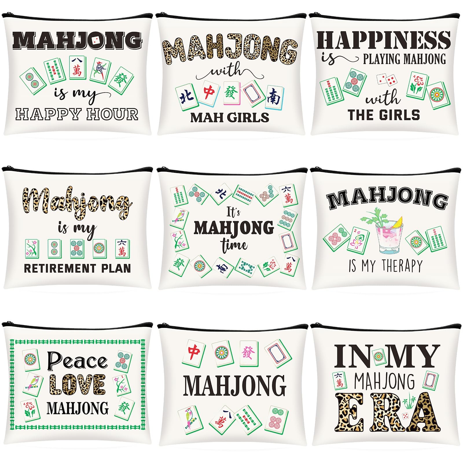 SilTriangle 9 Pcs Mahjong Makeup 8.66 x 6.3 inches (22 x 16 cm), Multicolor