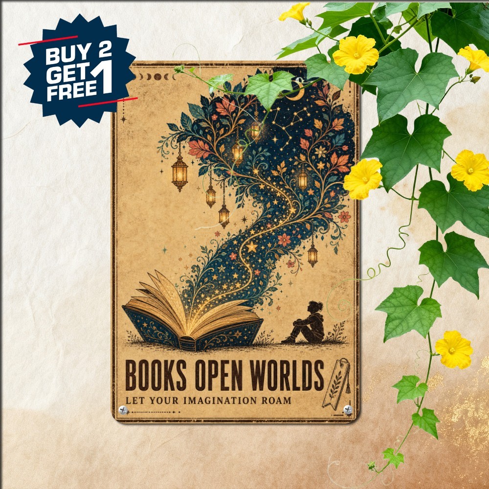 Inspiring Tree Of Knowledge Book Portal Fantasy Poster Retro Metal Tin Sign 8x12