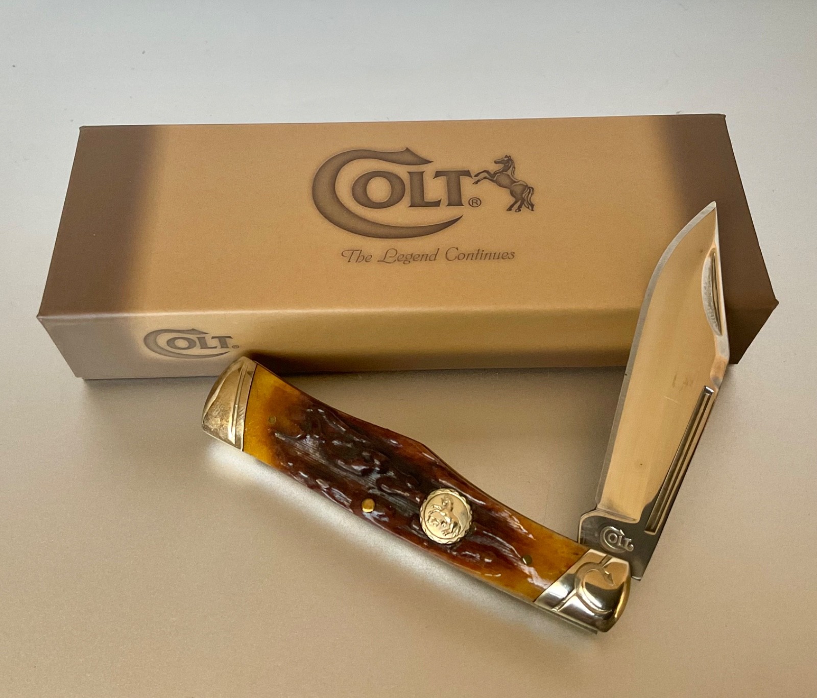 COLT GUNSTOCK SINGLE BLADE STAG BONE POCKETKNFE CT201