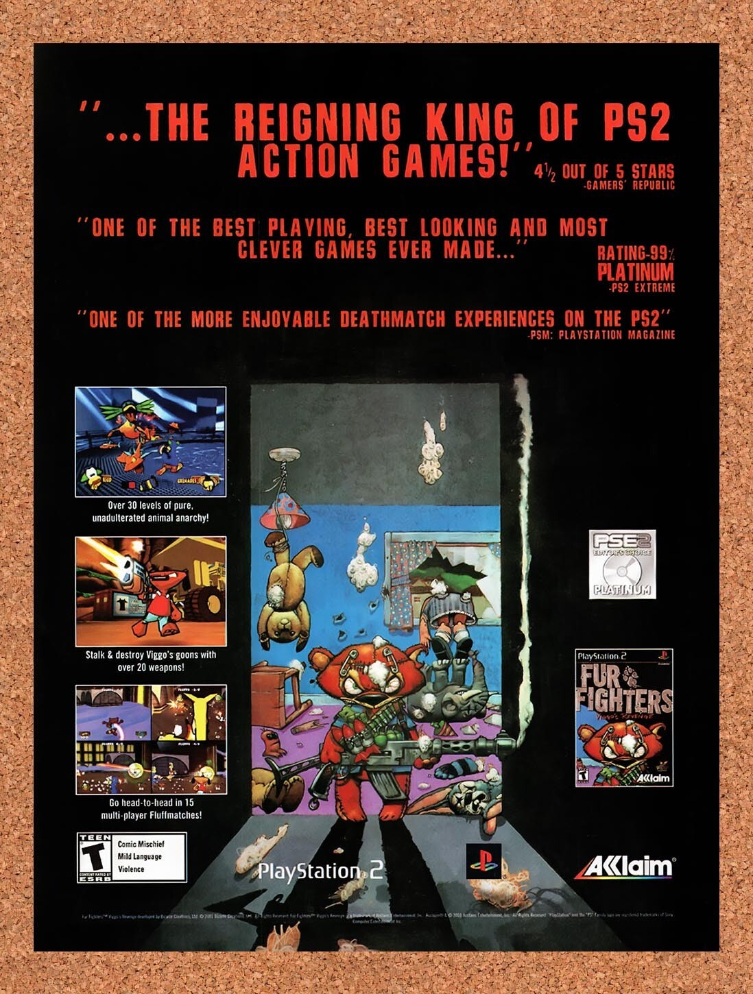 2000 Fur Fighters PS2 Original Advertisement / Retro Wall Art v1