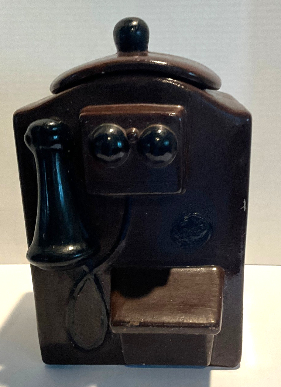 Sierra Vista Pottery Rotary Phone Brown Cookie Jar Glazed Porcelain Vintage 1948