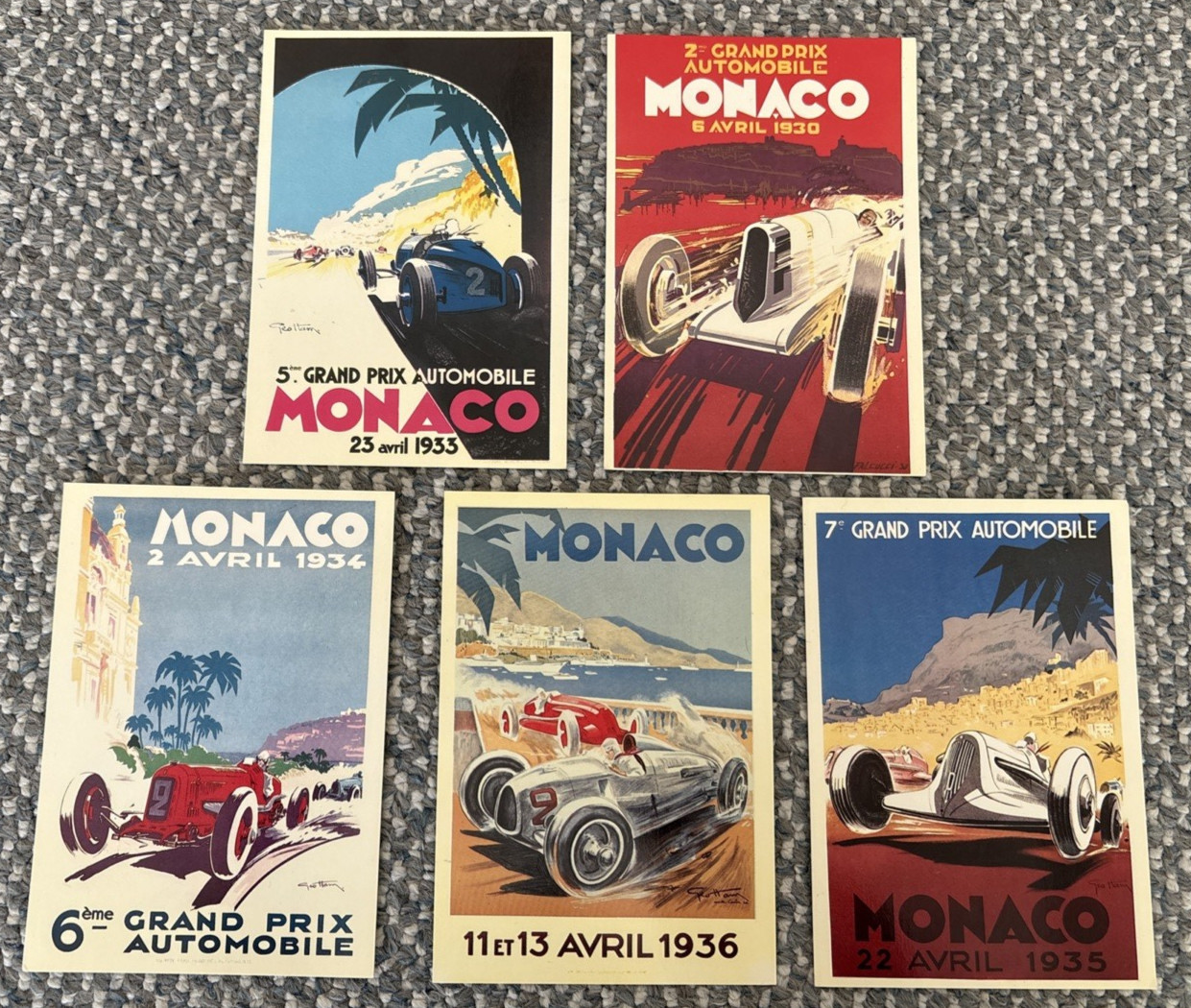 Vintage 1980s Monaco Grand Prix Postcard Set C112-C116 Geo Ham / Robert Falcucci