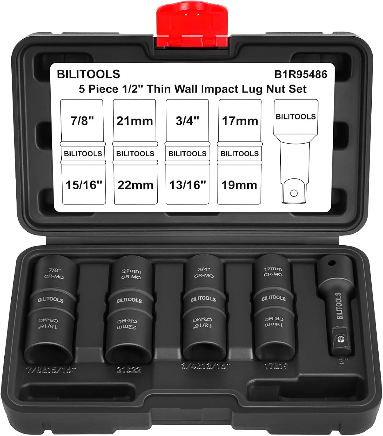 5pc Flip Lug Nut Socket Set 1/2