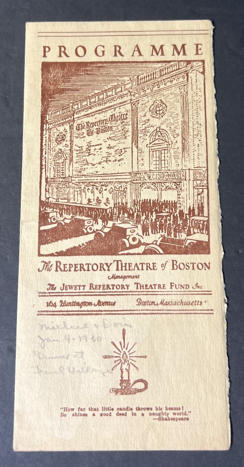 The Repertory Theatre of Boston Week of 12/30/29 Programme The Water Babies