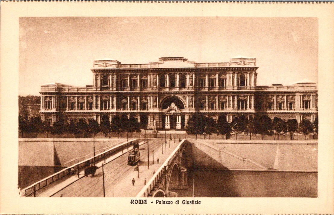 Rome Palazzo di Giustizia PC c~1920 Sepia Tram View Tiber Bridge Guglielmo