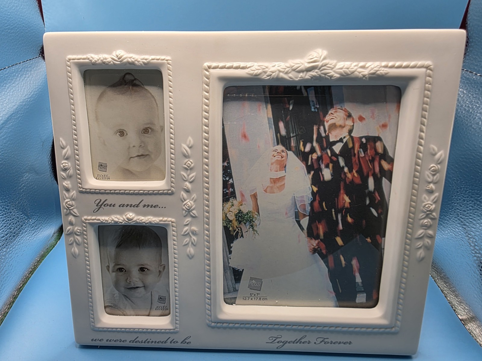 Vintage Russ Berrie Porcelain Wedding Picture Frame 3 Opening Baby-Wedding Day