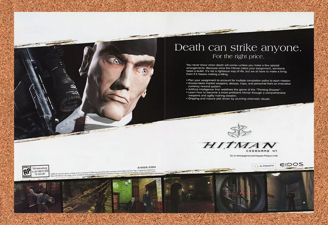 Hitman Codename 47 PC Original 2001 Ad - Eidos Video Game Promo