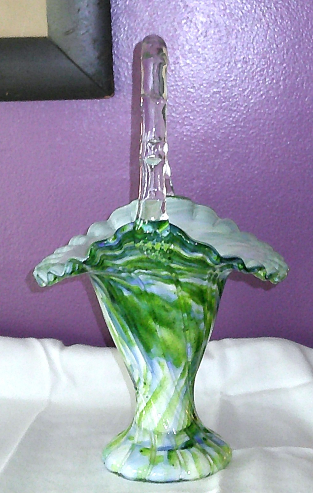VINTAGE FENTON VASA MURRHINA AVERTINE BLUE GREEN 11
