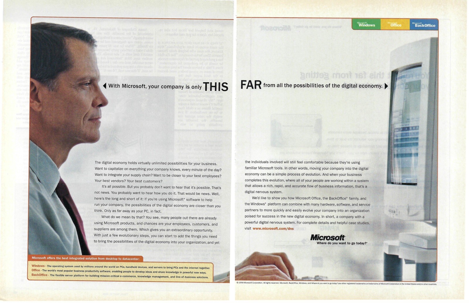 1999 Microsoft Windows, Office, and BackOffice Vintage Magazine Print Ad/Poster