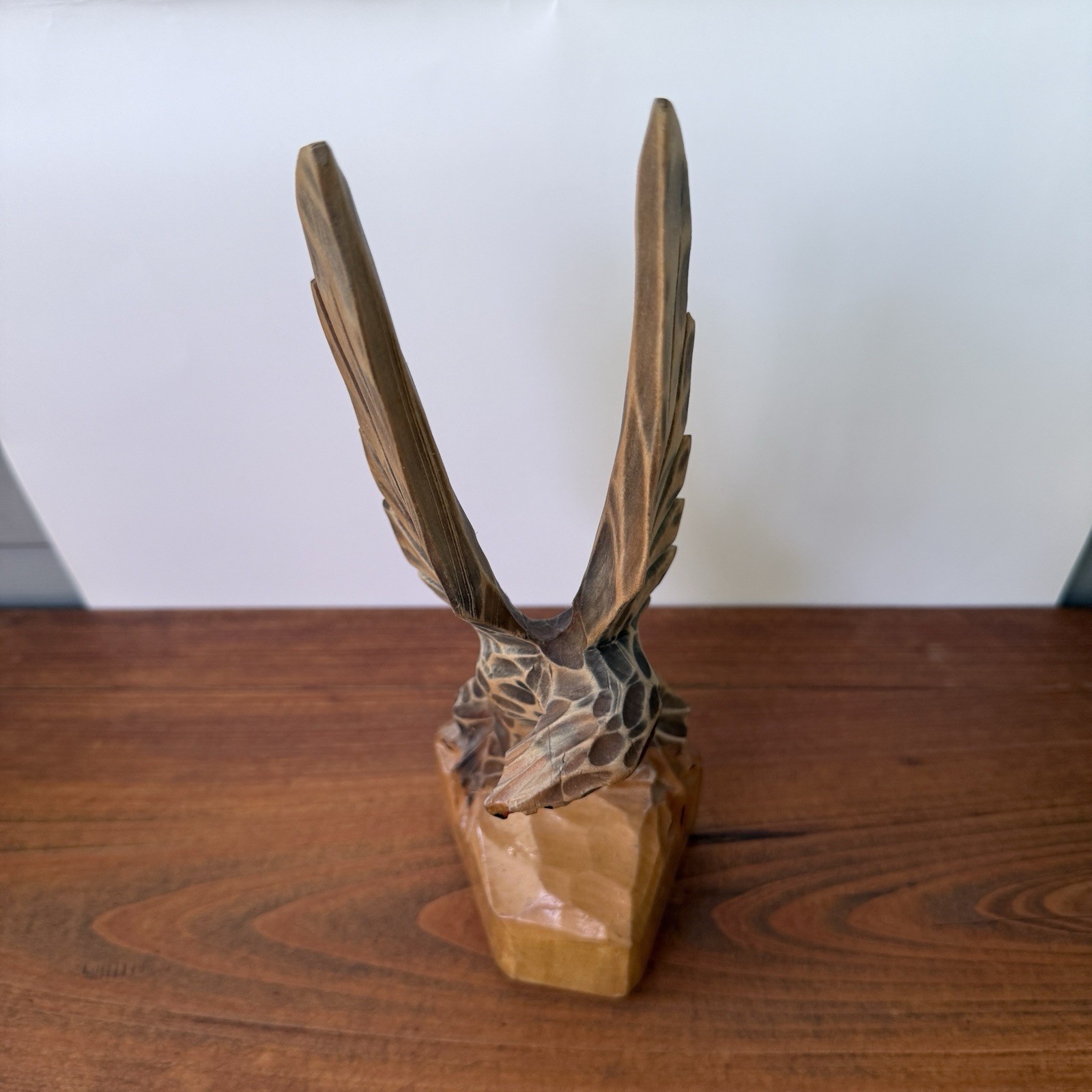 Vintage 1980 Hand Carved Eagle Bird Sculpture New York City Folk Art Wood Figure