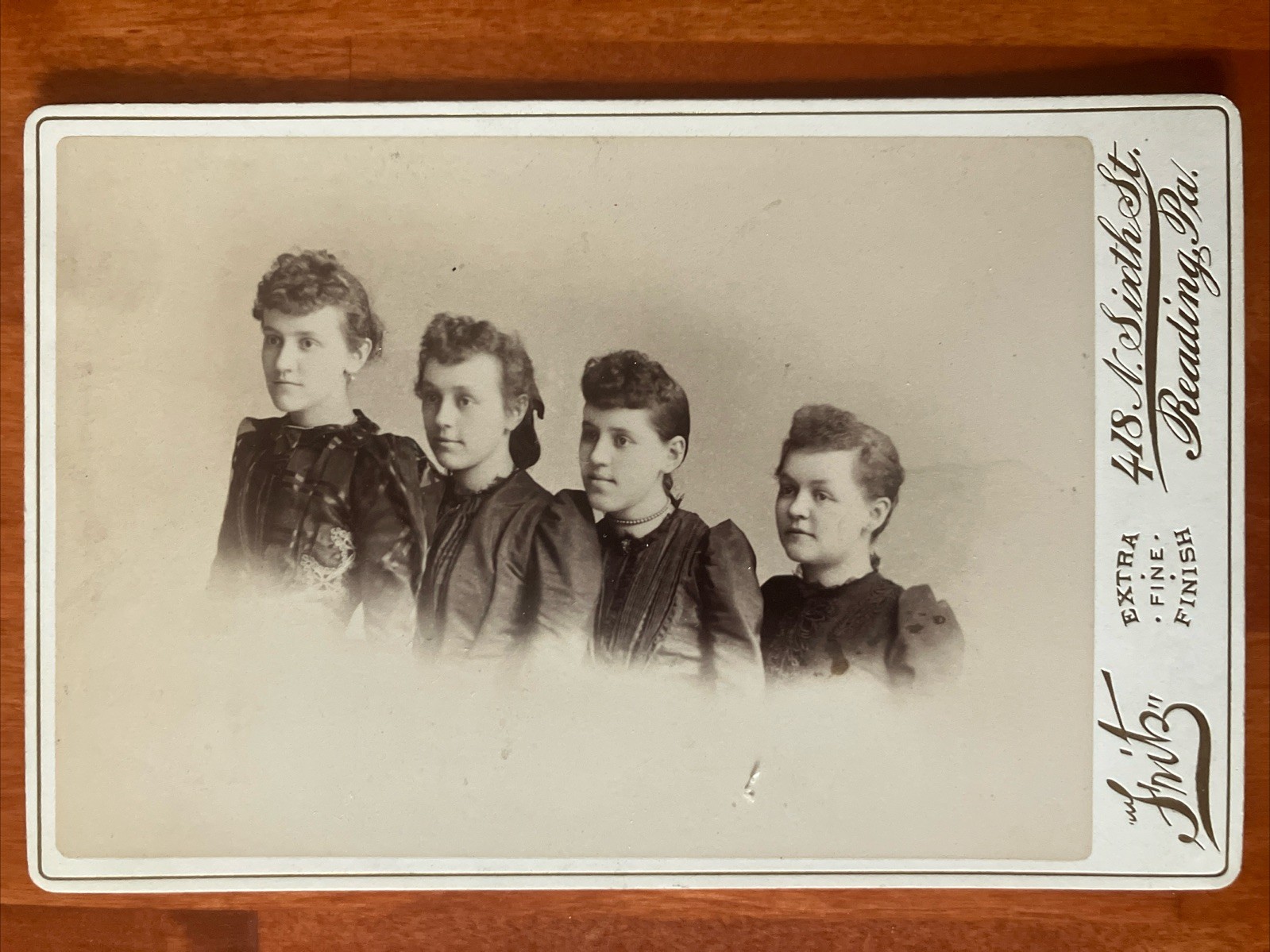 Four Pretty Girls Horizontal Cabinet Card Unique Antique Photo Fritz Reading PA
