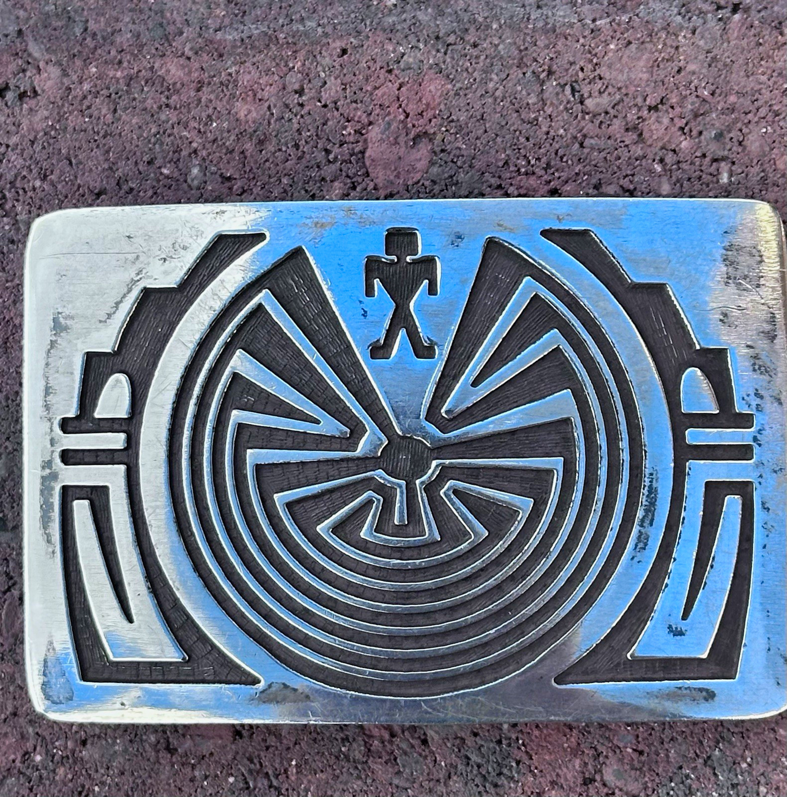 Vintage Native American Hopi overlay sterling silver belt buckle.