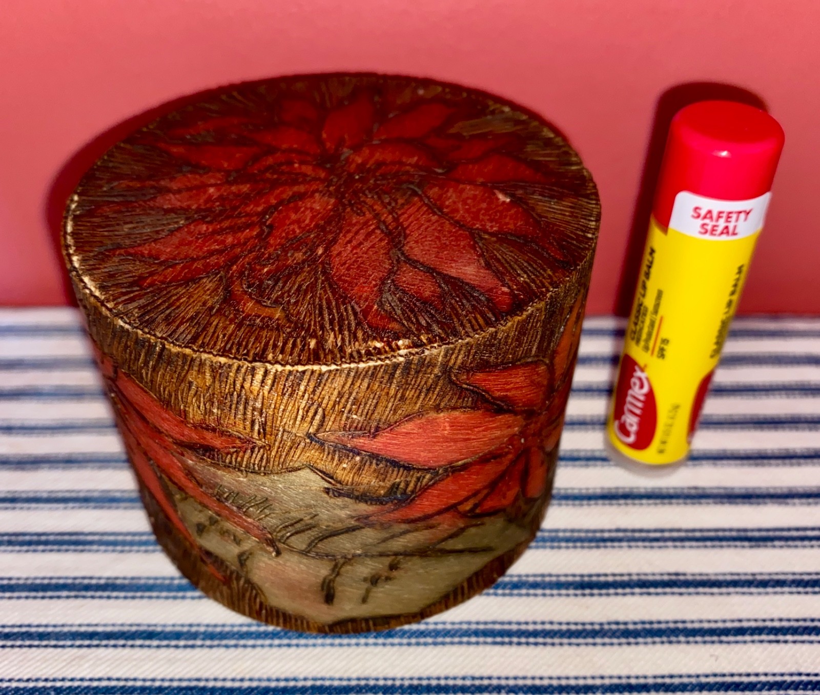 Antique Tiny c.1900 Christmas Band Box with Poinsettias, Mount Washington Box Co