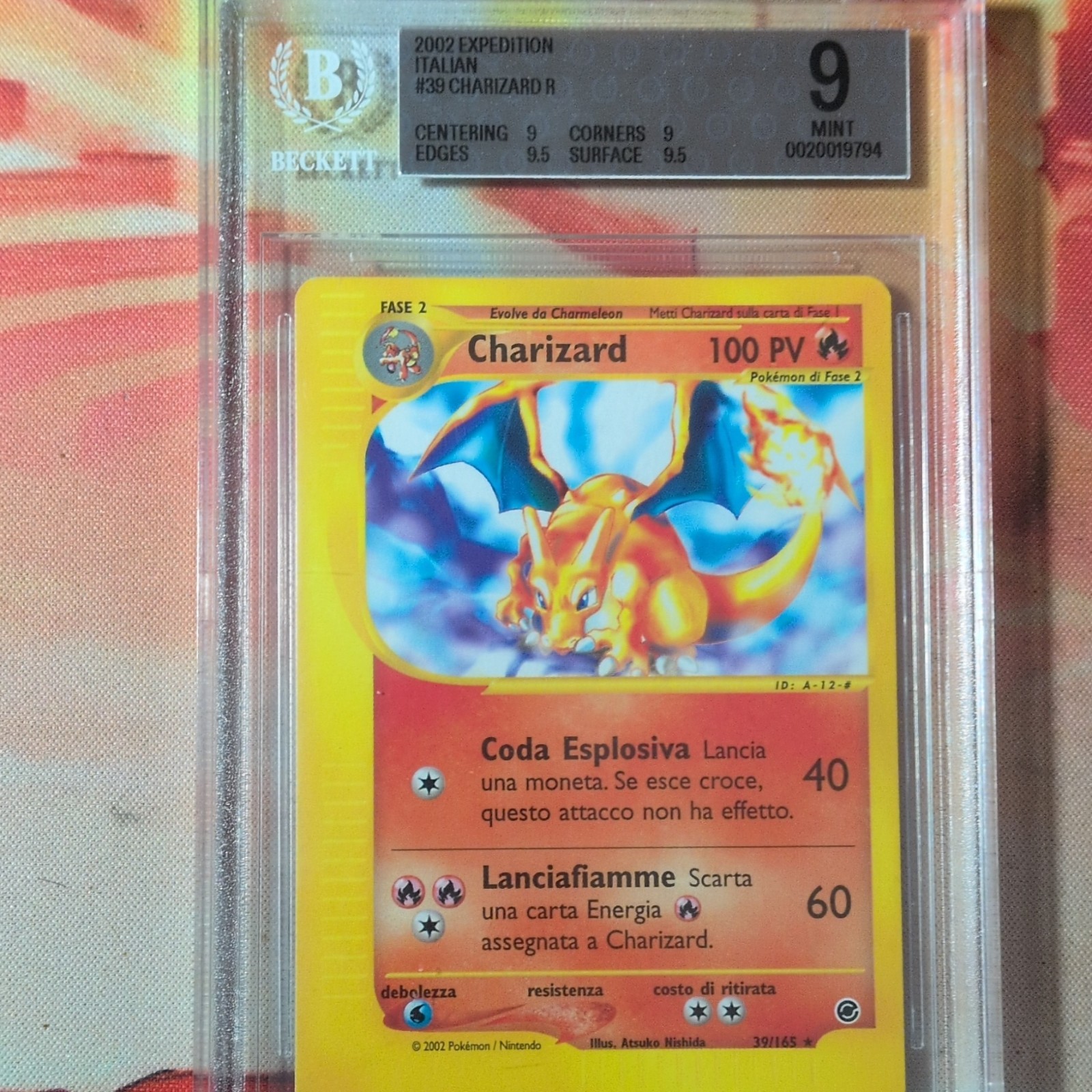 Charizard Expedition 39/165 2002 Italian 100 HP Phase 2 Beckett BGS 9 Mint
