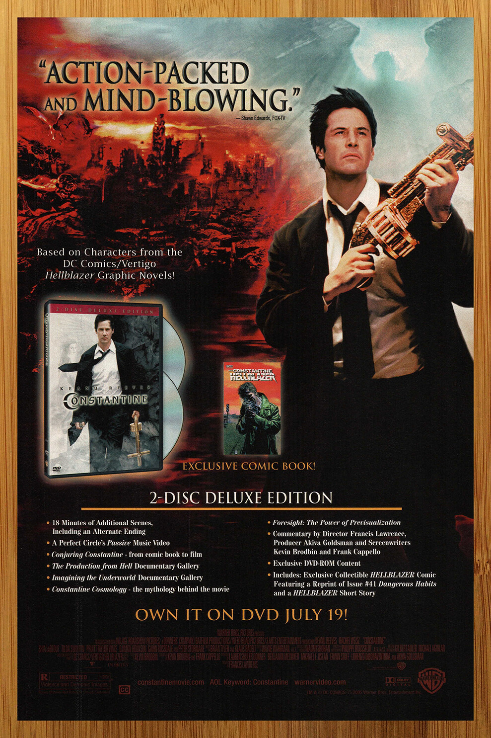 2005 Constantine Movie DVD Print Ad/Poster Keanu Reeves Hellblazer DC Comics Art