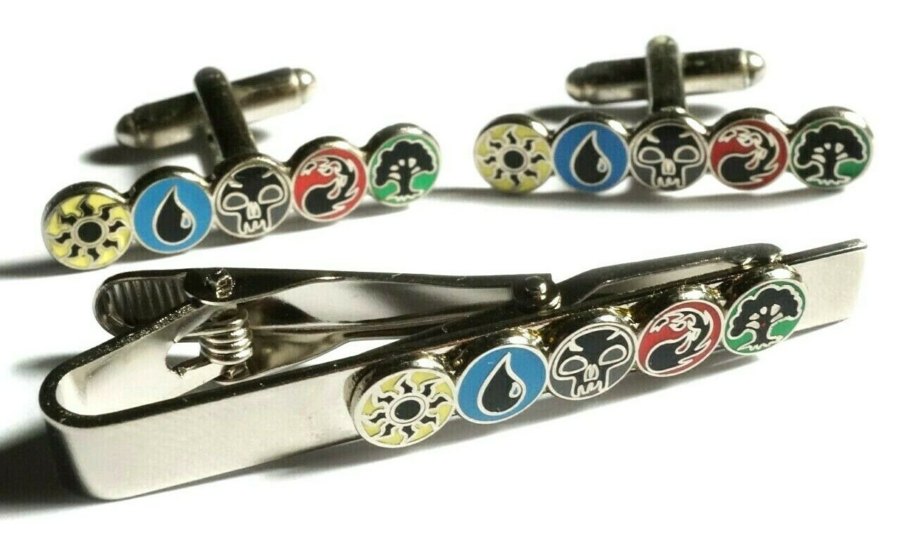 Mana MTG Magic the Gathering Symbols Tie Bar Clip Cufflink Cuff Links Set
