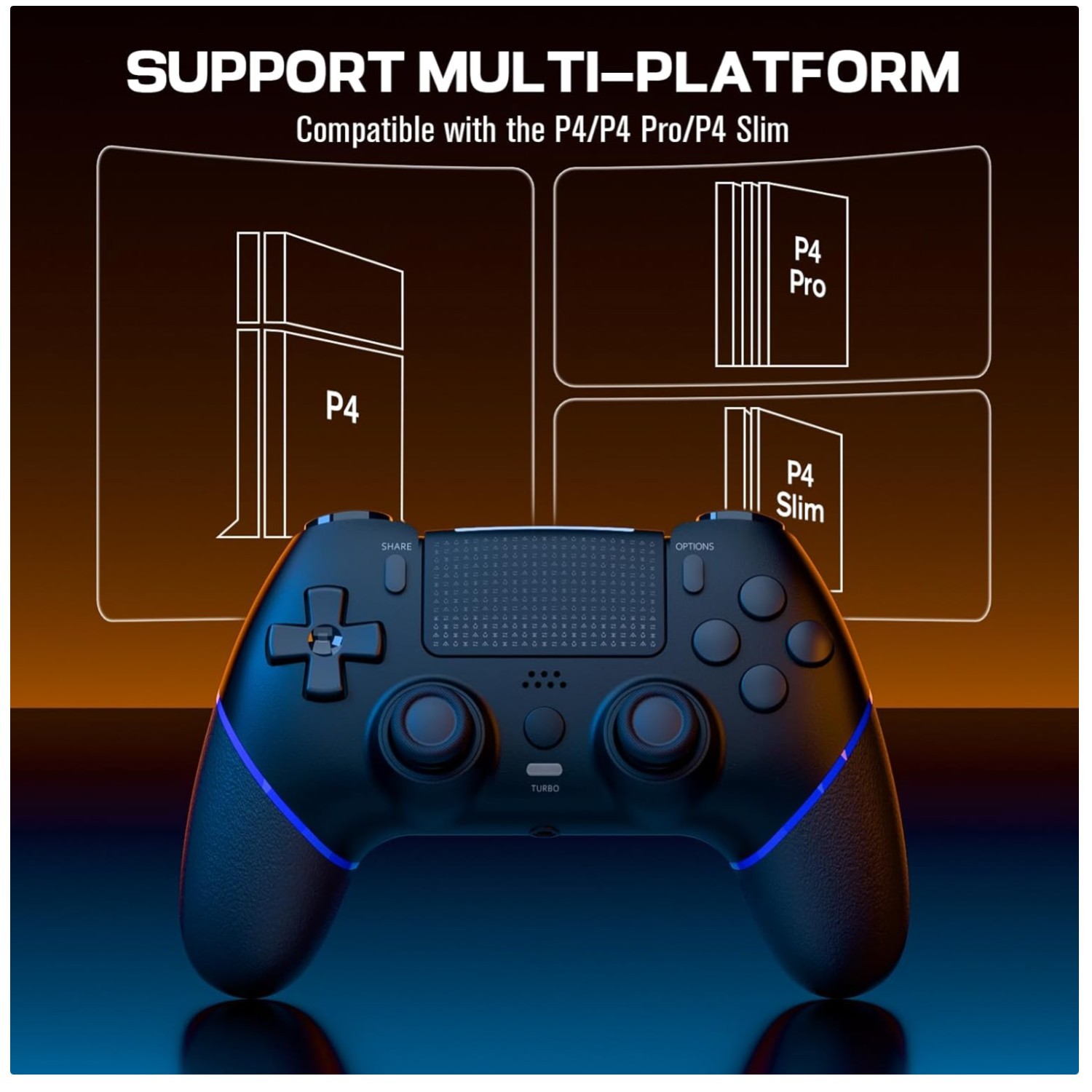 Black PS4 Controller - Hall Effect Joystick, Macro Buttons`