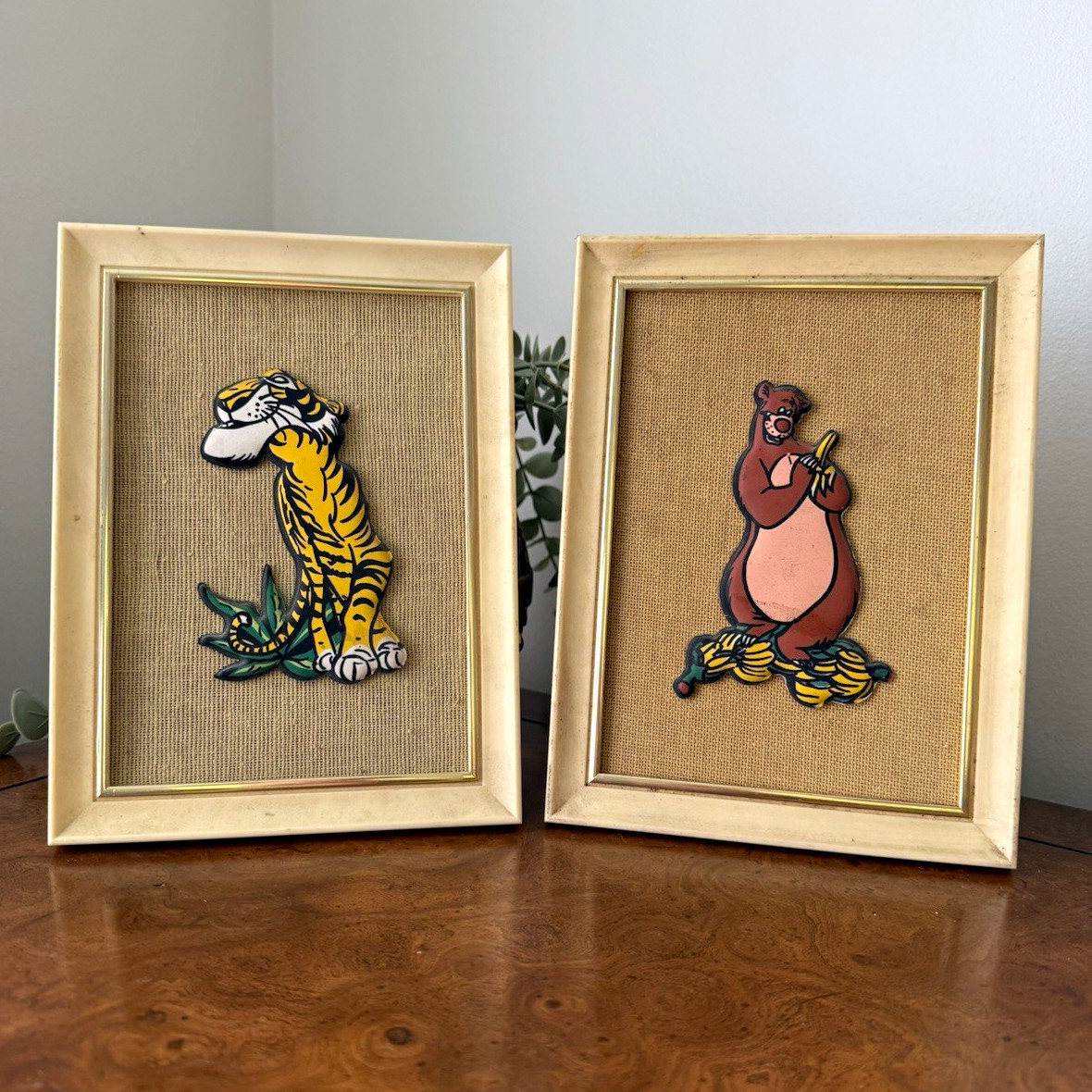 Vintage Disney The Jungle Book Framed Burlap Wall Art Set - Shere Khan & Baloo