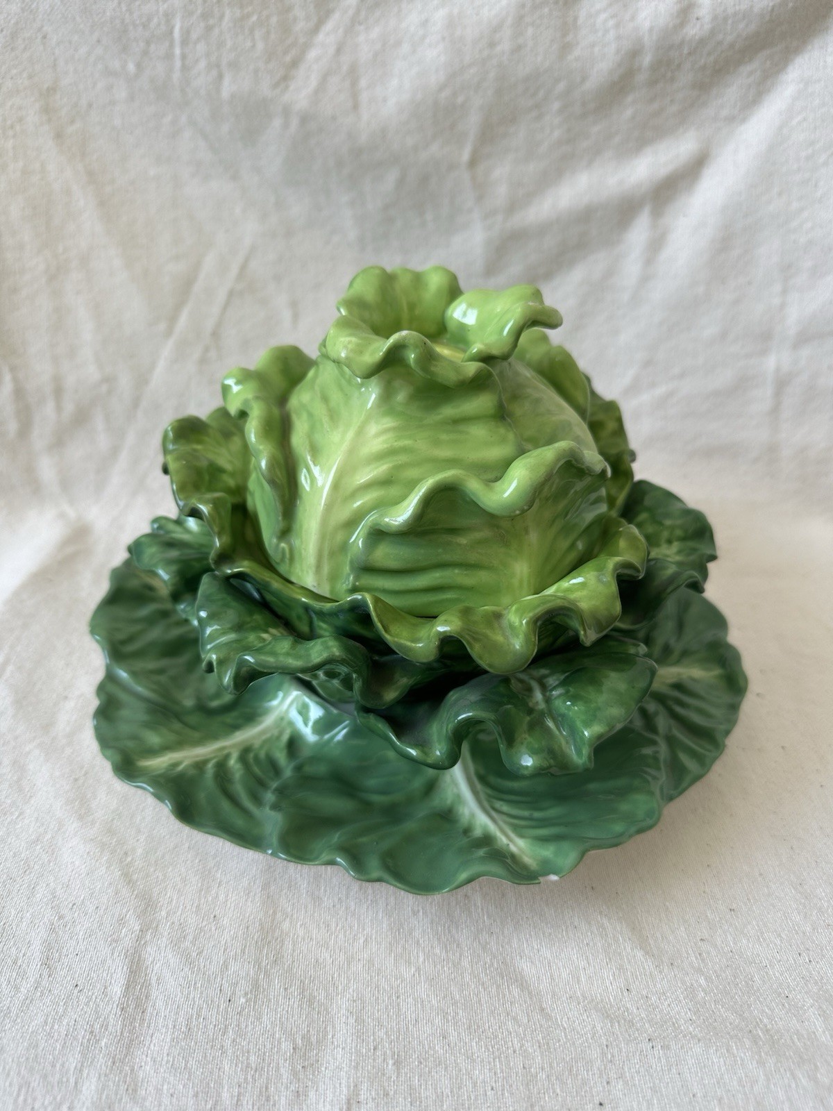 Antique 19th-Century English Cabbage/Lettuce Tureen with Lid & Underplate