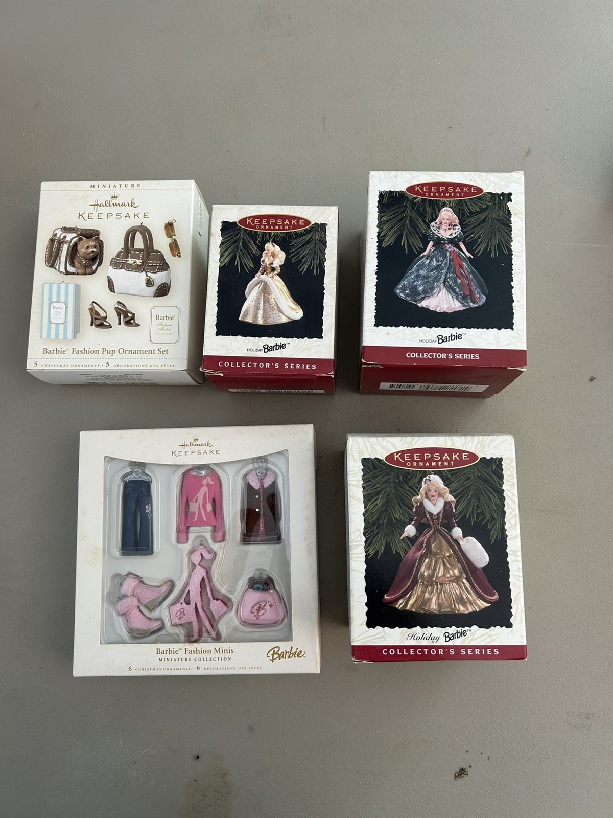 Lot of 5 Hallmark Keepsake Barbie Ornaments- Holiday Barbie and Fashion