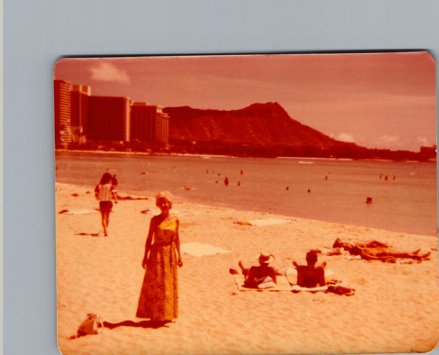 1960s Waikiki Beach Photograph Royal Hawaiian Hotel Red Fade Diamond Head