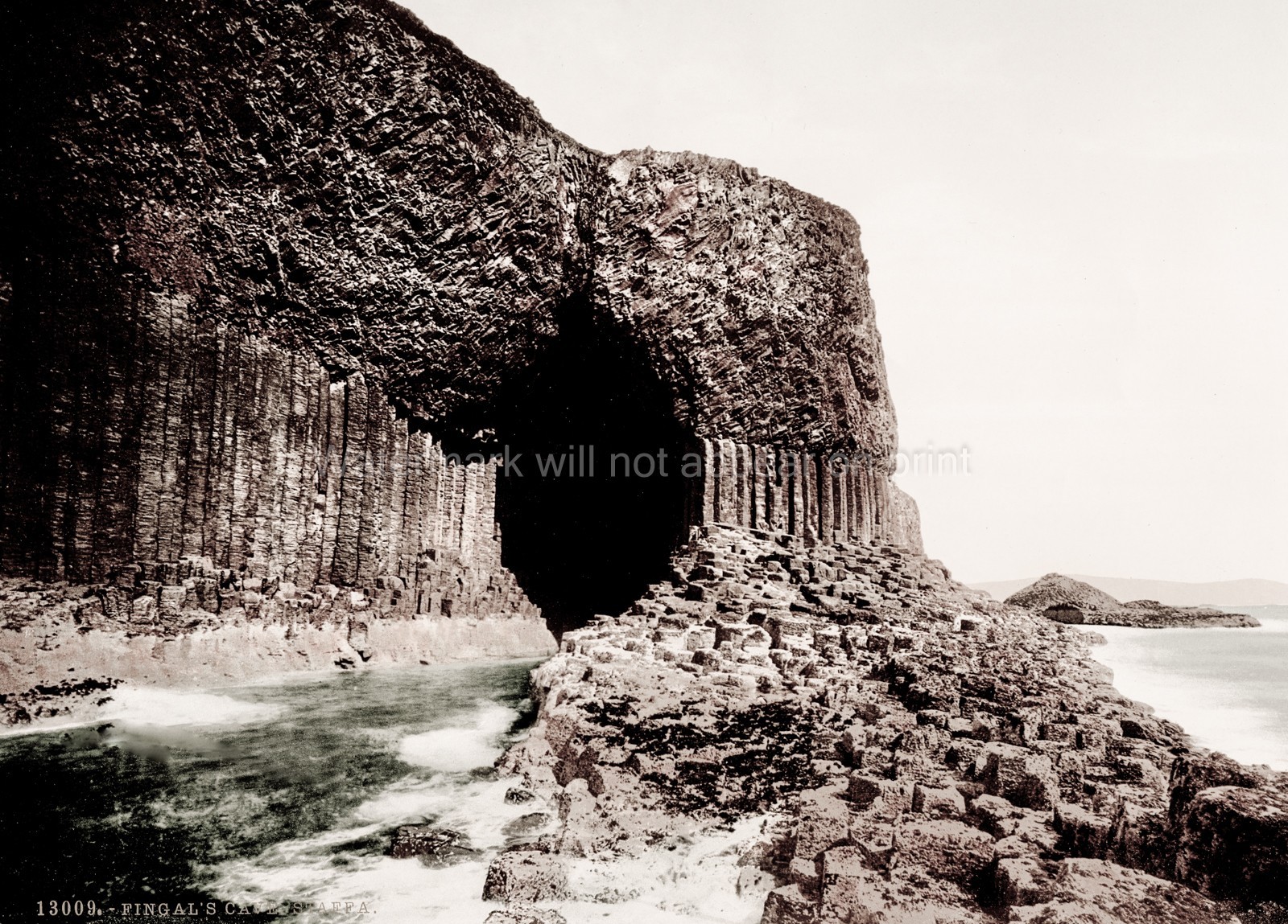 Fingal\'s Cave Staffa Scotland Sea Basalt Columns Rock Vtg. Photo 19thC.