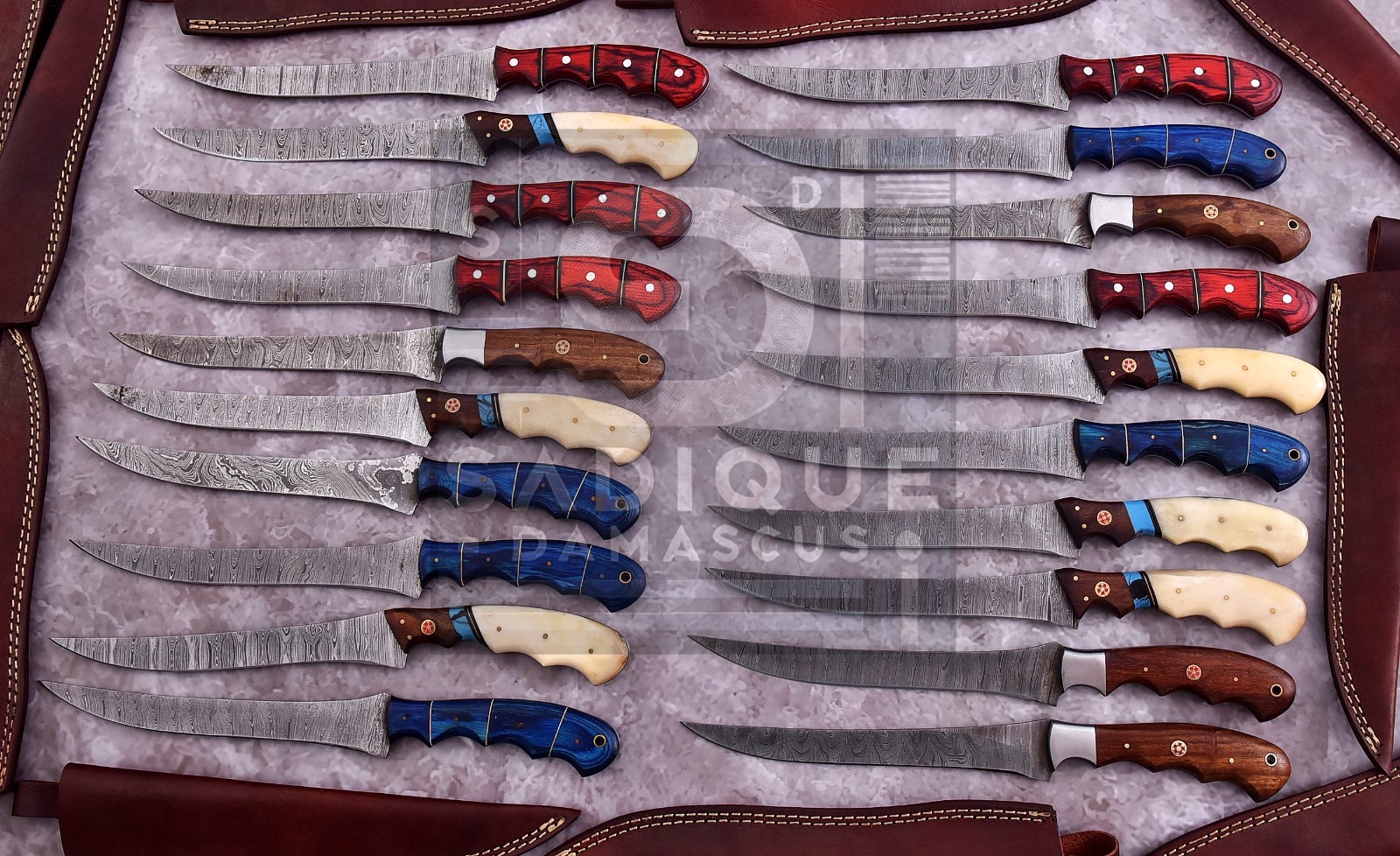 Custom Handmade Lot Of 20 Pcs Fillet Knife With Leather Sheath 13'' Hand Forged