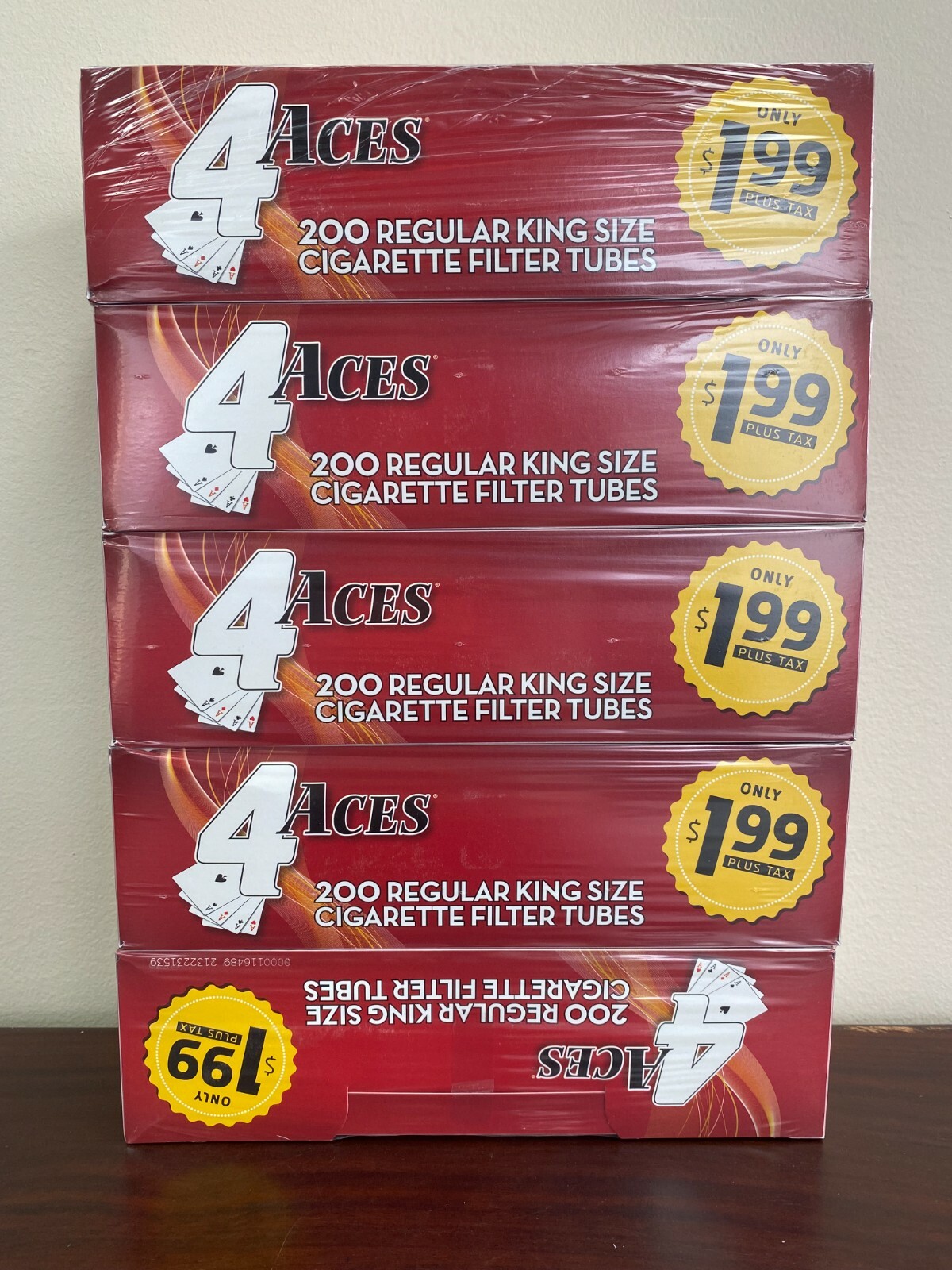 4 Aces Regular King Size RYO Cigarette Tubes 200ct Box (5 Boxes)~Ships in Box