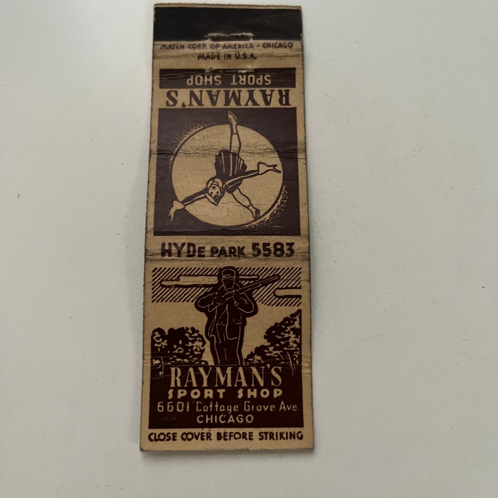 Rayman\'s Sport Shop Cottage Grove Ave Chicago Vintage Matchbook Cover SMB21-4