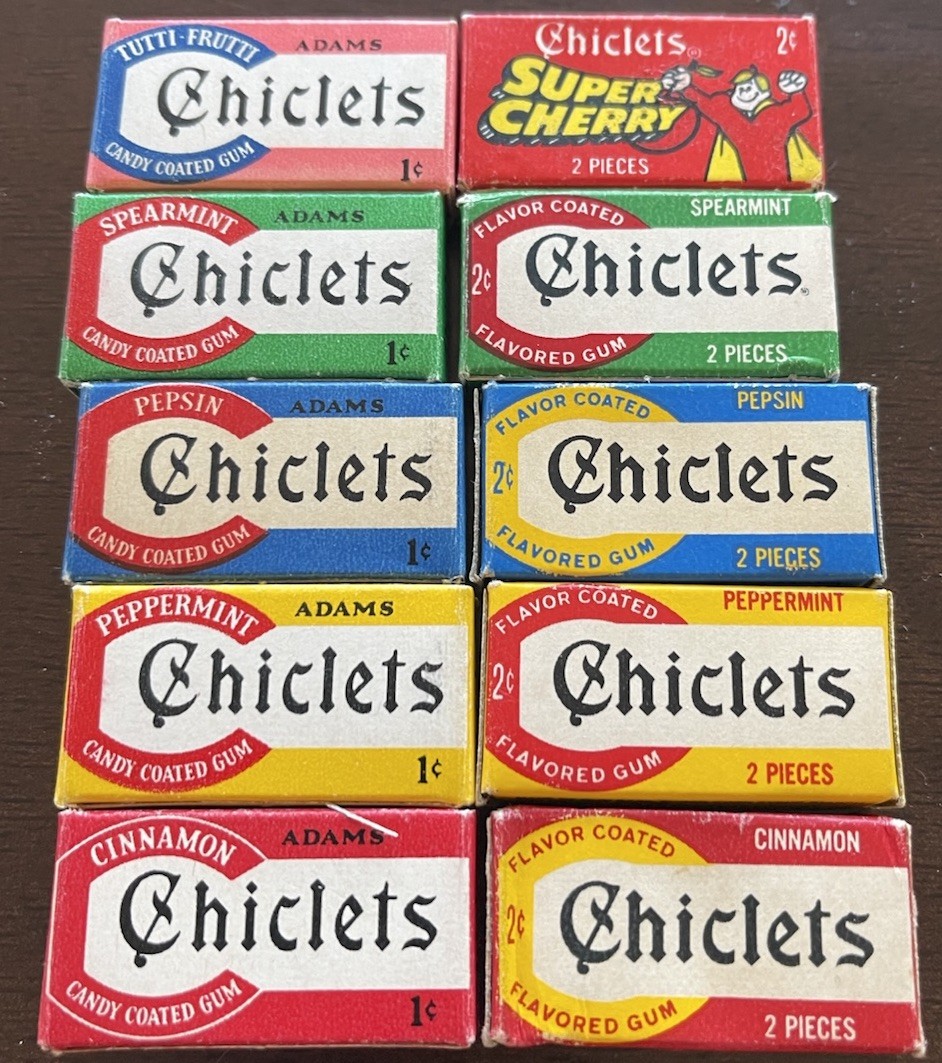 Lot Of 10 Vintage ADAMS CHICLETS 2-PIECE BOXES  Unopened  NOS  Rare Collection