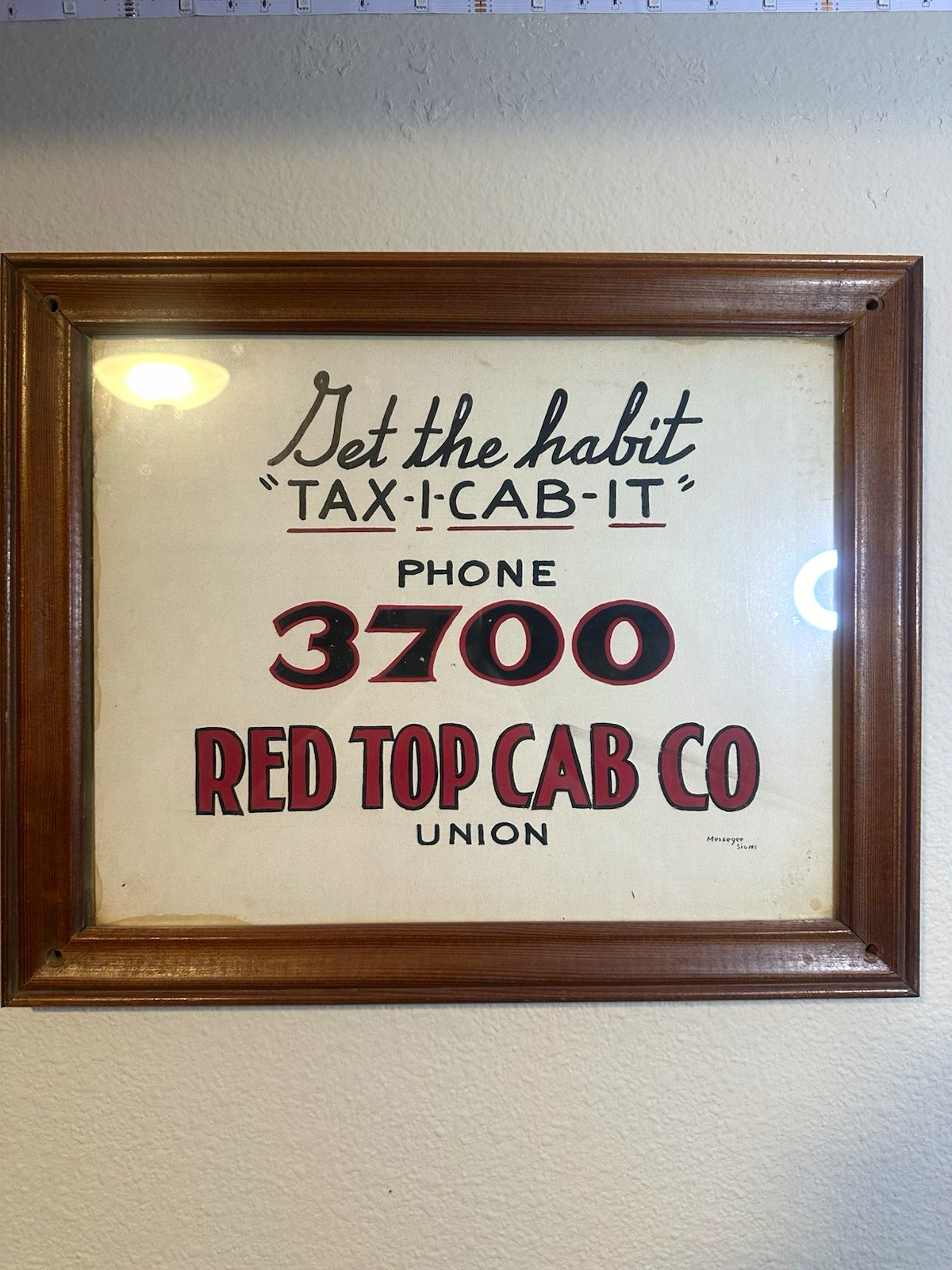 1930s Hand Painted Sign Red Top Cab Co Olympia WA Messegee Signs Vintage Taxi