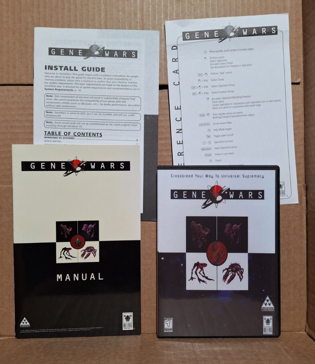 Gene Wars (PC, 1996) - Manual, Install Guide, Ref Card, Disc w/ Repro Art