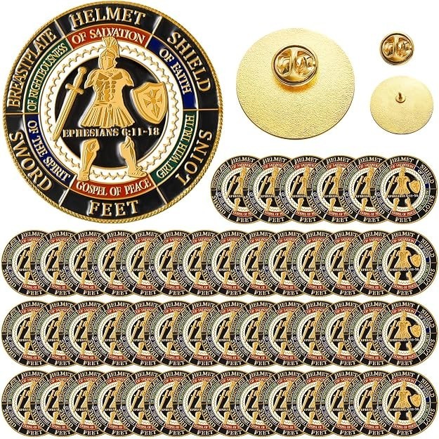 24 Pcs Put on the Whole Armour of God Lapel Pins 1.18 Inch Gold Religious Bro...