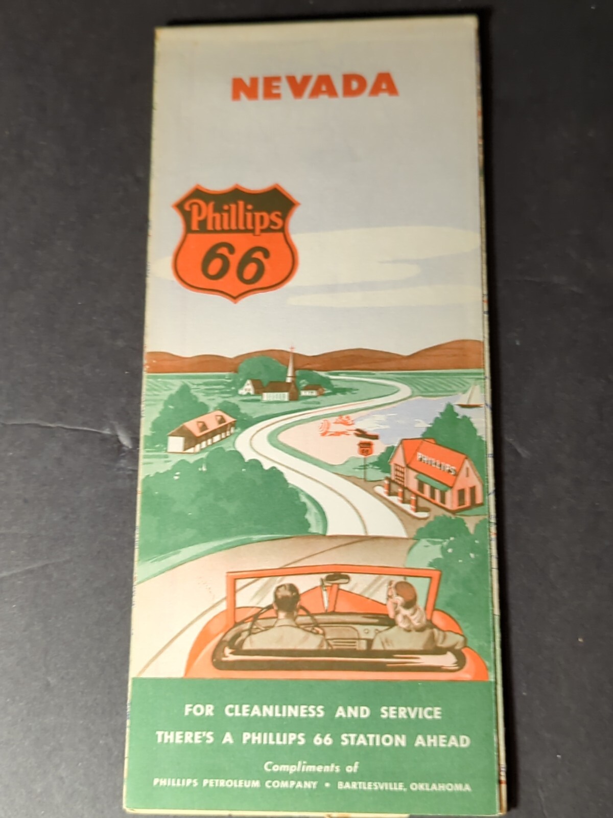 1940's Phillips 66 gas station map Nevada USA Double Sided Tear On Creases