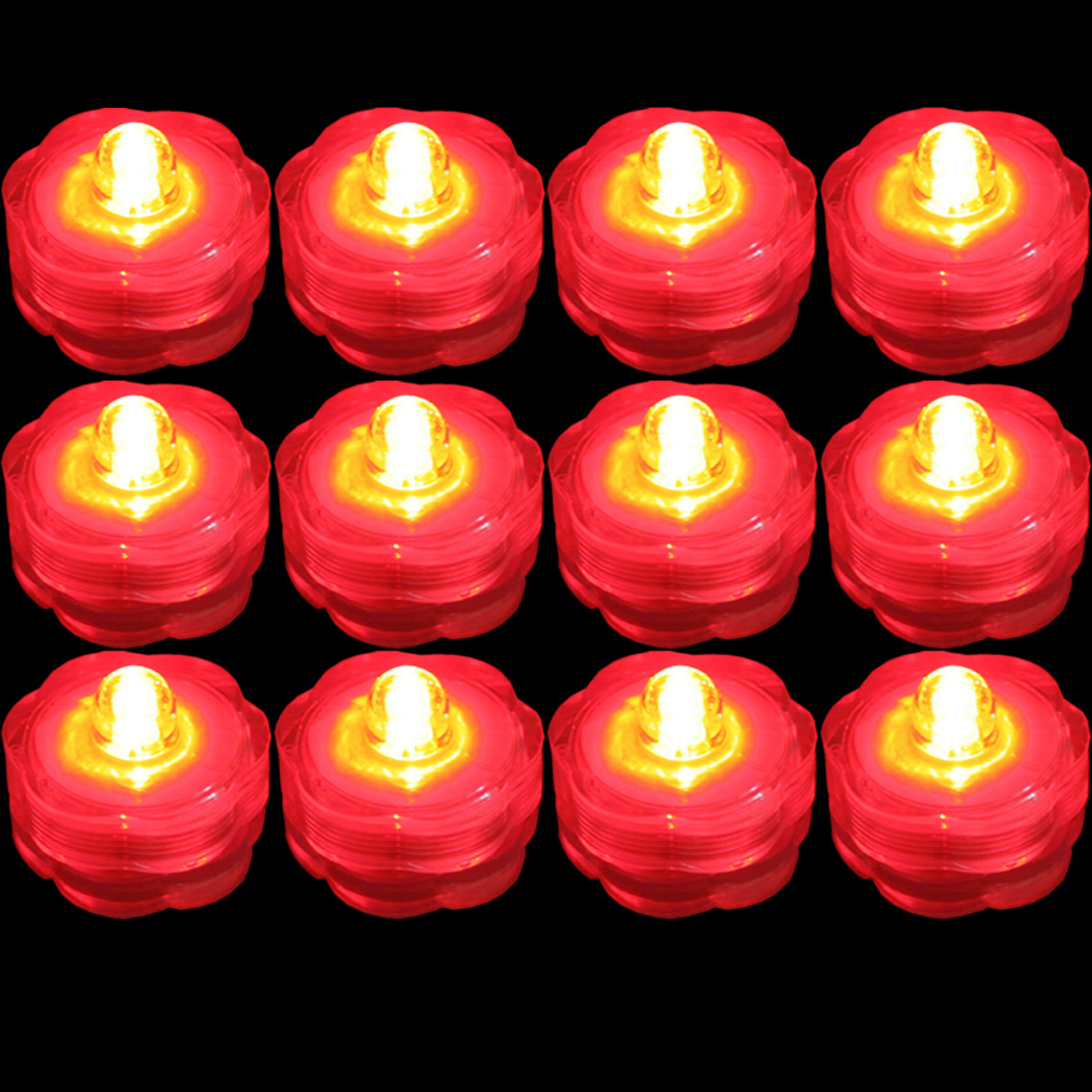 Submersible Waterproof Battery LED Tea Light ~ Wedding Decoration~Red~ 12 Pack