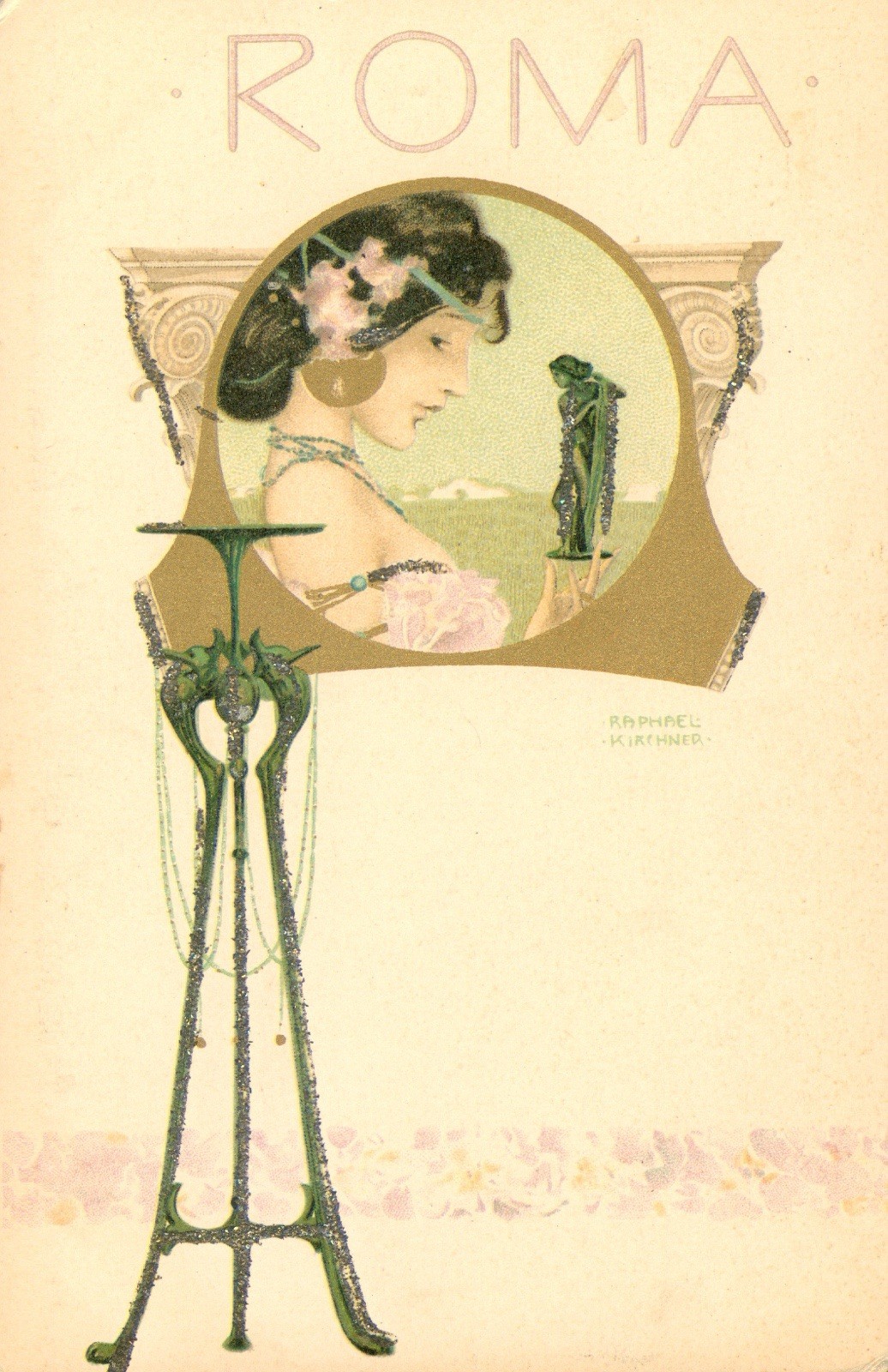 Art Nouveau Beautiful Girl 'ROMA' Art Postcard by Raphael Kirchner Antique 1907