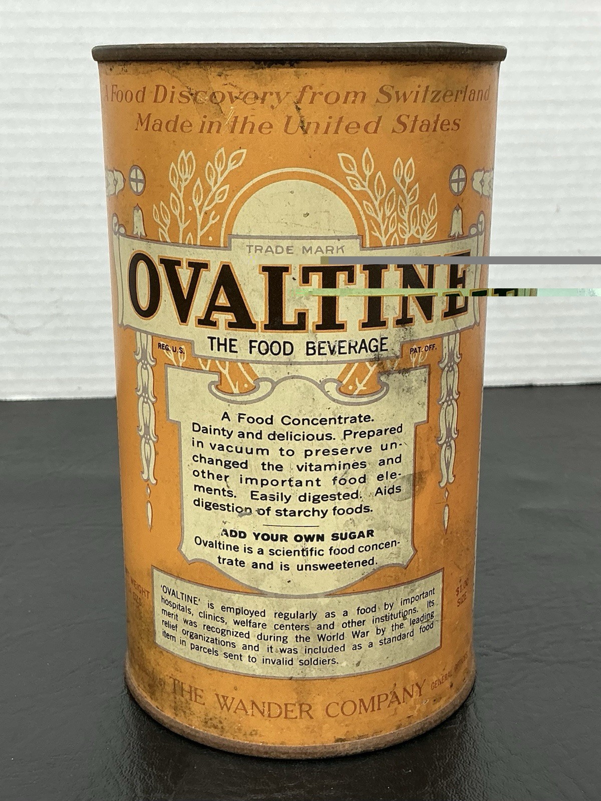 Vtg 1921 Ovaltine Advertising Tin Can 14 oz $1.00 Size Empty