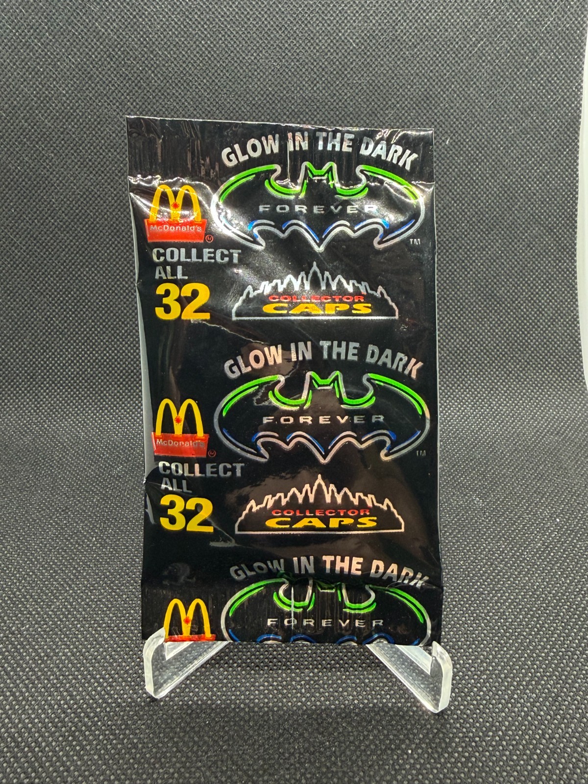 1995 McDonald\'s Batman Forever Glow in the Dark Collector Caps Sealed Promo
