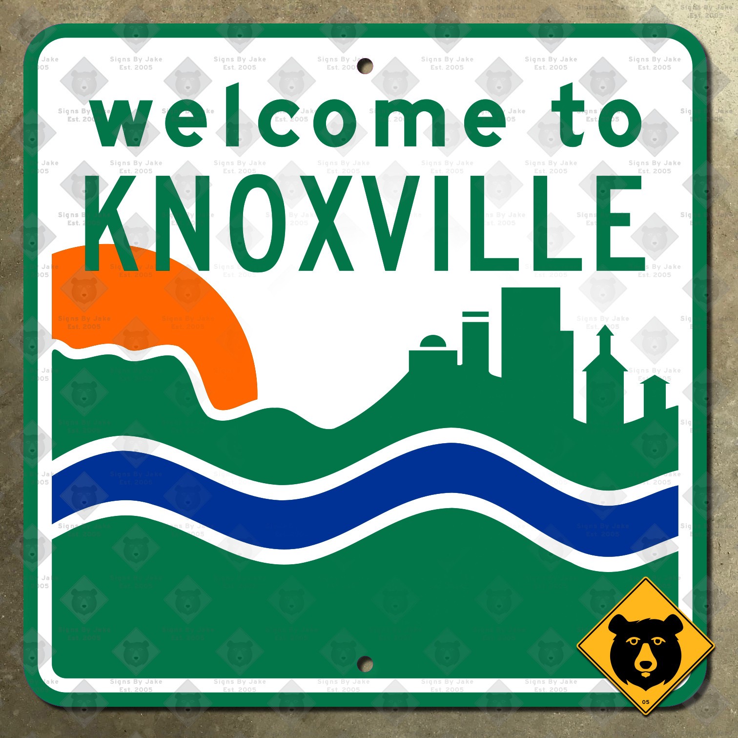 Welcome to Knoxville Tennessee city limit sign sun river skyline 12x12