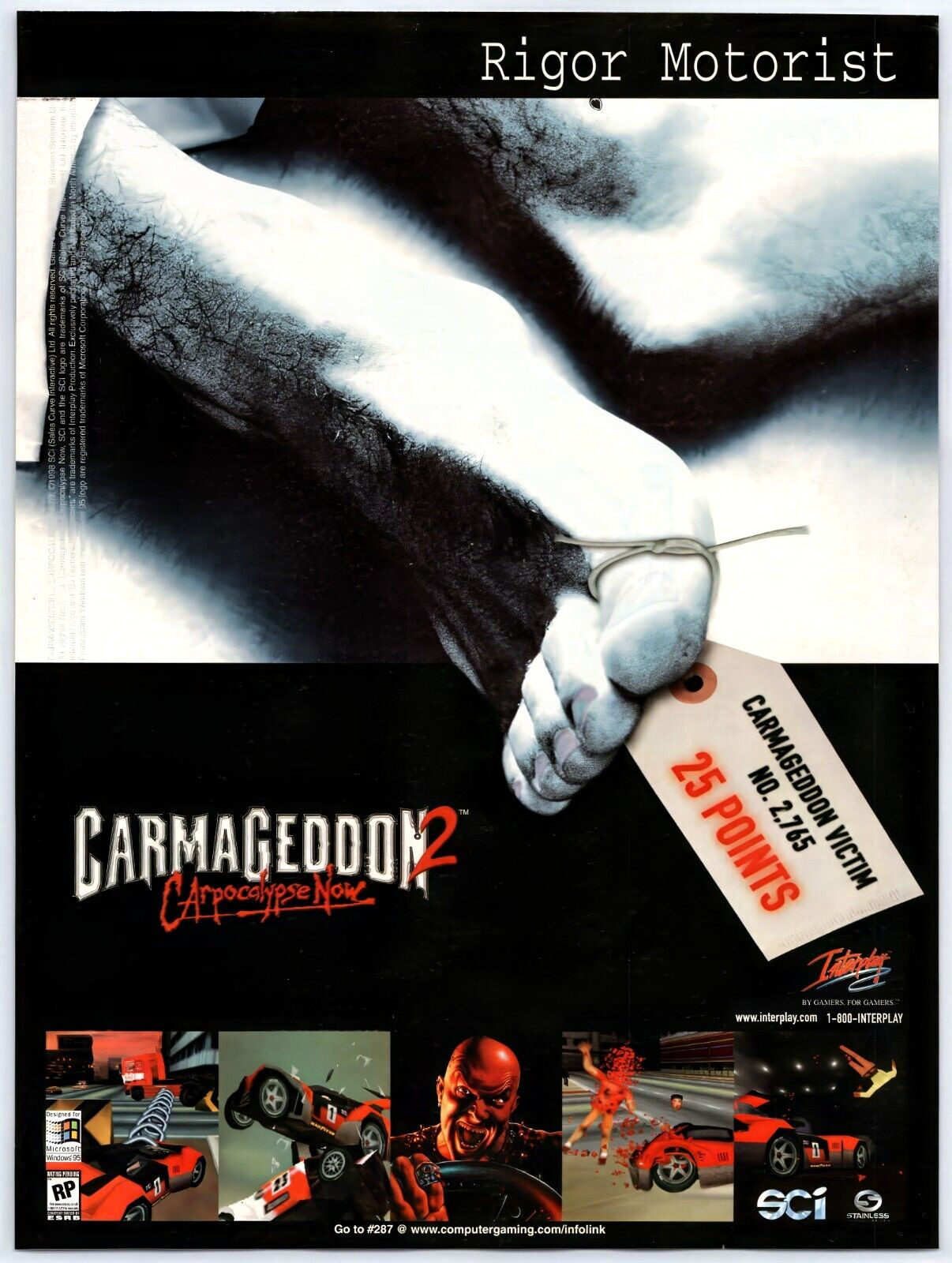 Carmageddon 2 Carpocalypse - PC Video Game - Vintage Original 1998 Ad Promo Art