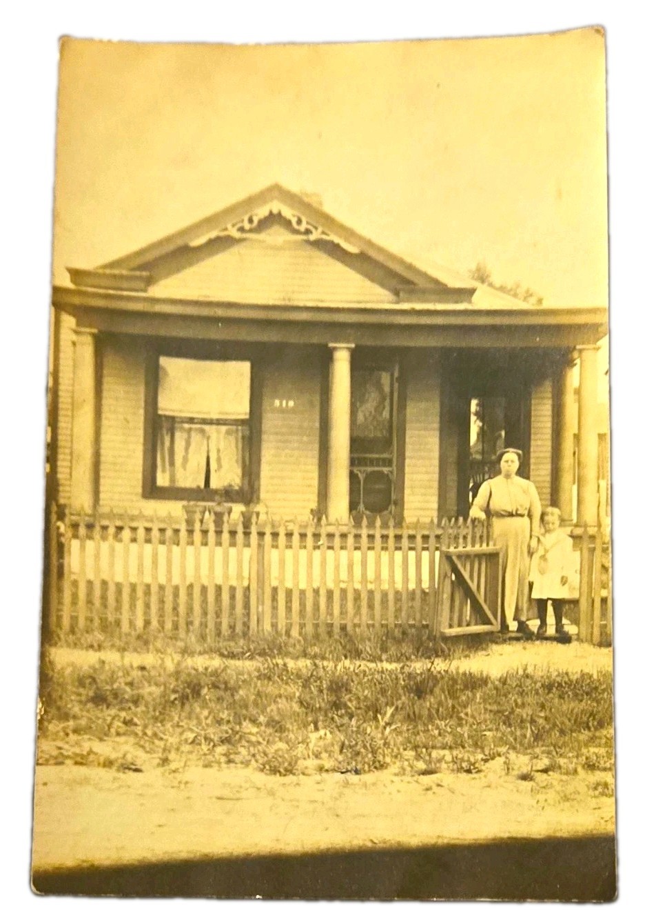 Antique RPPC Photo Postcard 1910s Child Rubay 5 Years Old House 510 Picket Gate