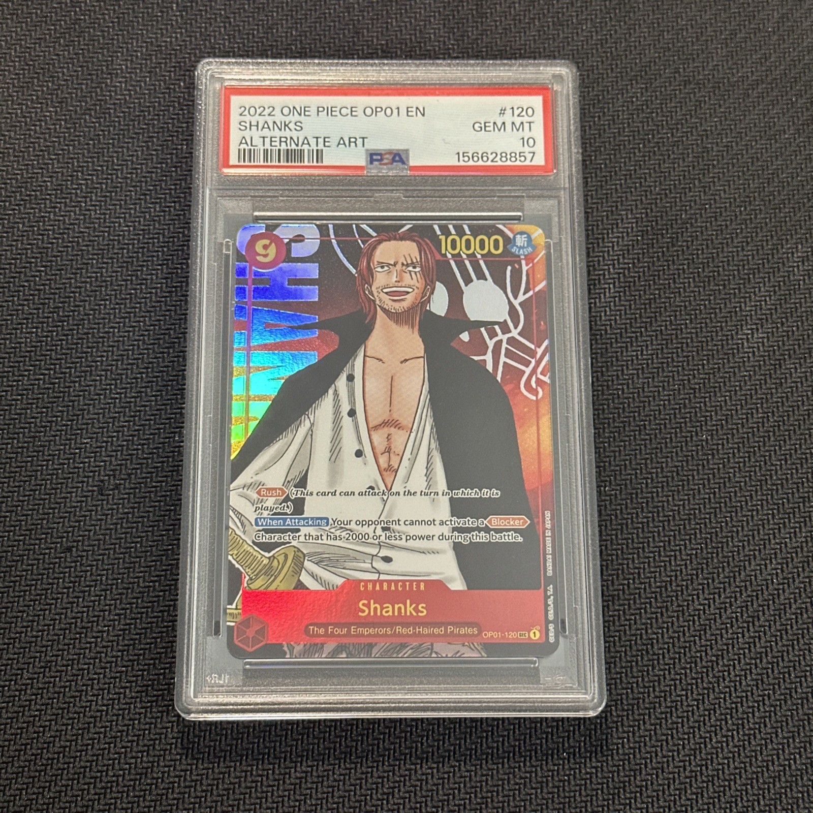 2022 ONE PIECE OP01-ROMANCE DAWN ALTERNATE ART #120 SHANKS PSA 10