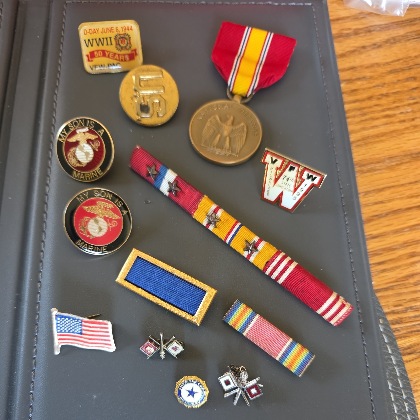 Vintage Military 12 Lot WWII Medal, Bars, Pins. One is a WWI Sterling Pin, LOOK
