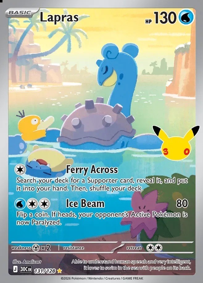 Pokemon TCG: ME 30th Celebration Lapras 131/128 Illustration Rare (IR) NM