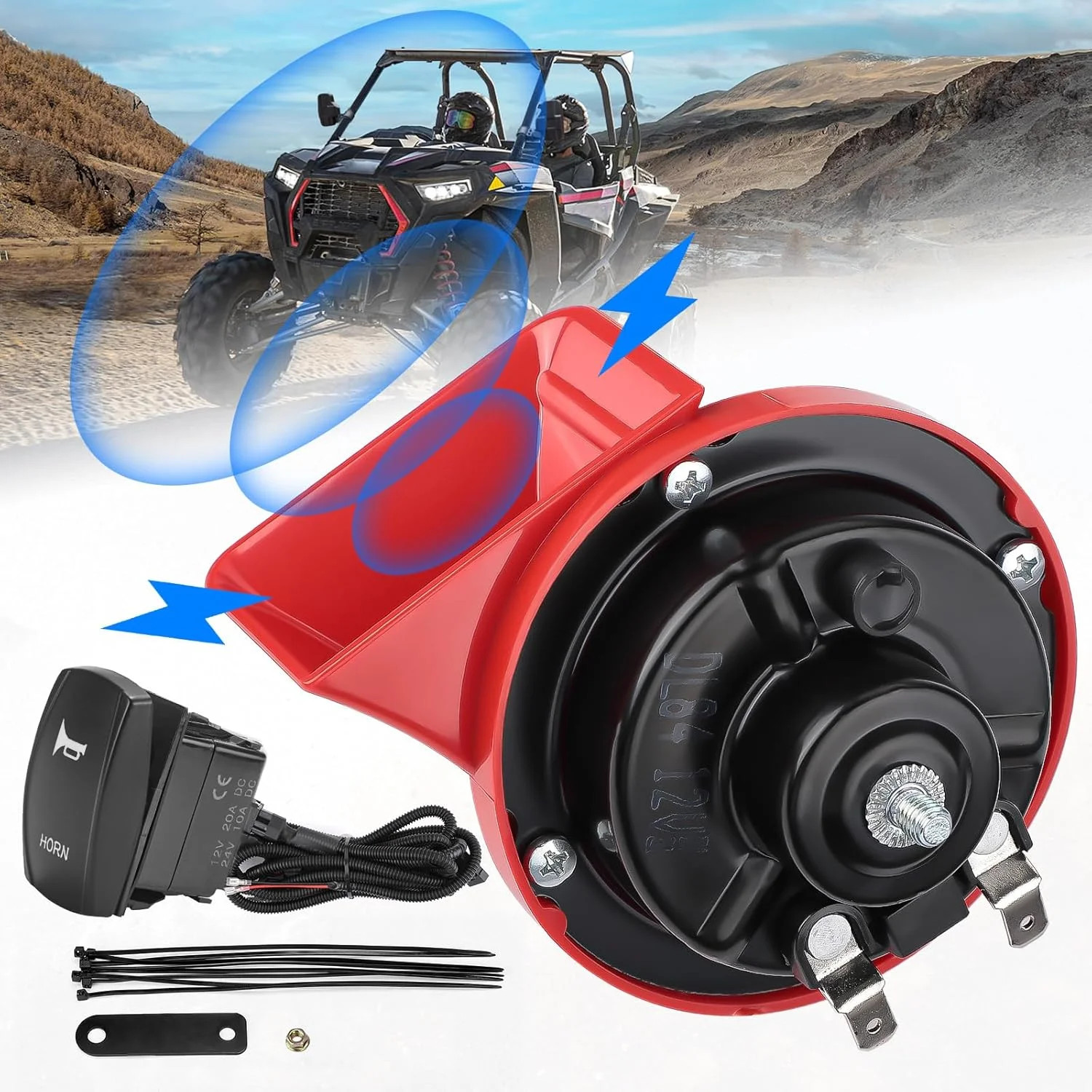 KEMIMOTO UTV ATV Horn Kit with Rocker Switch, 12V Upgraded 105DB Universal Loud