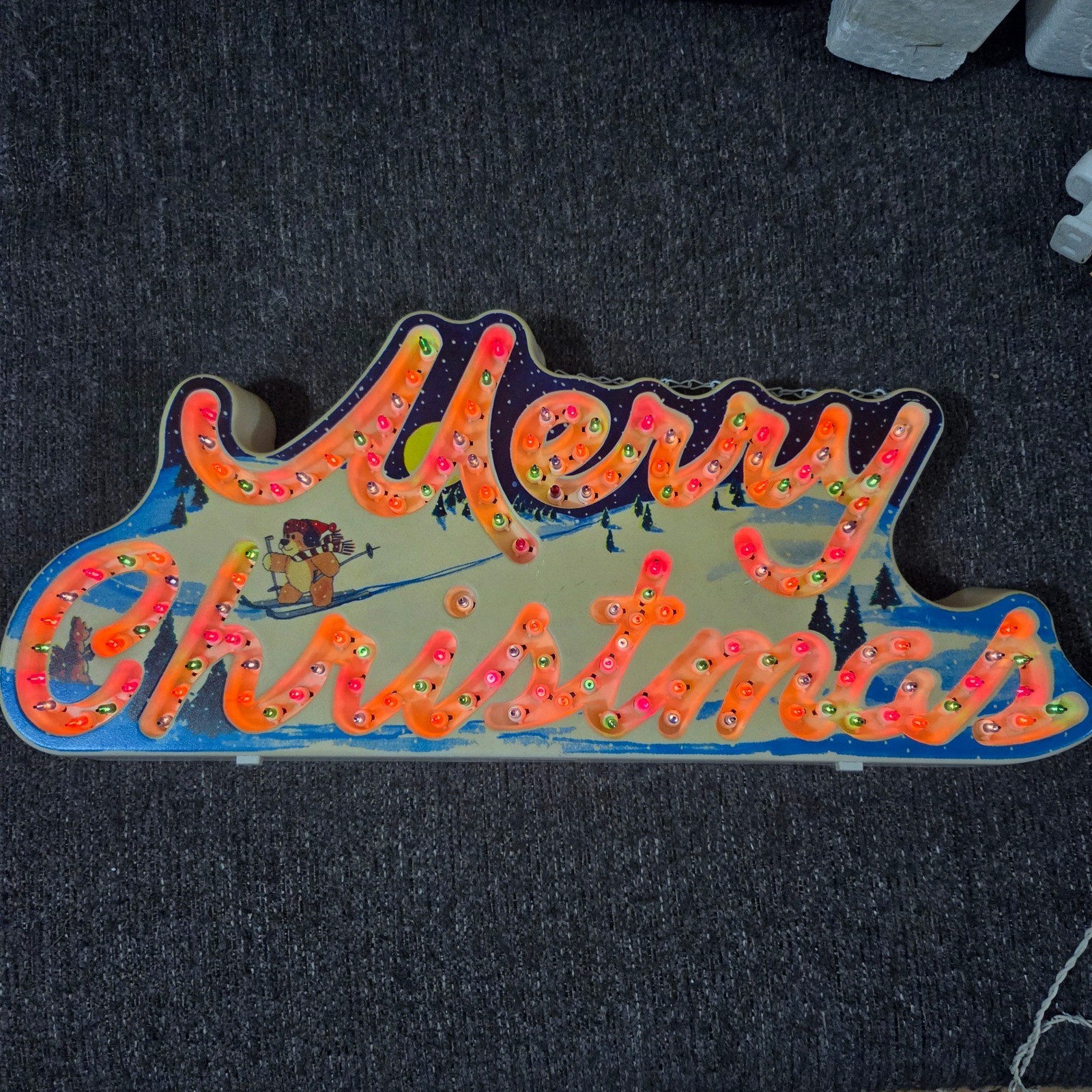 Merry Christmas Holiday Glow Lighted Greetings Sign 144 Life Lights Vintage 90s