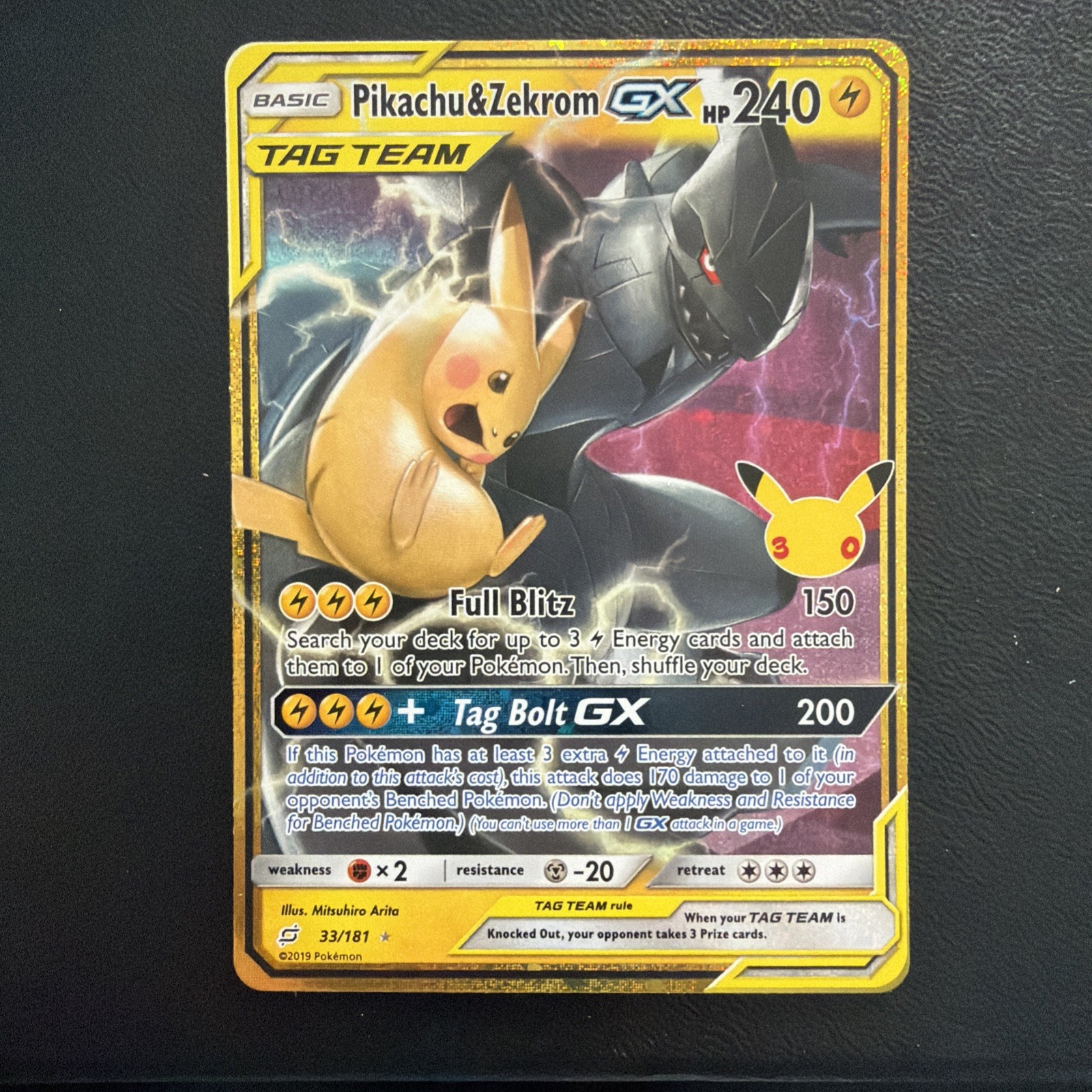 30th Anniversary Pokémon TCG - Pikachu & Zekrom GX - TAG TEAM - 33/181