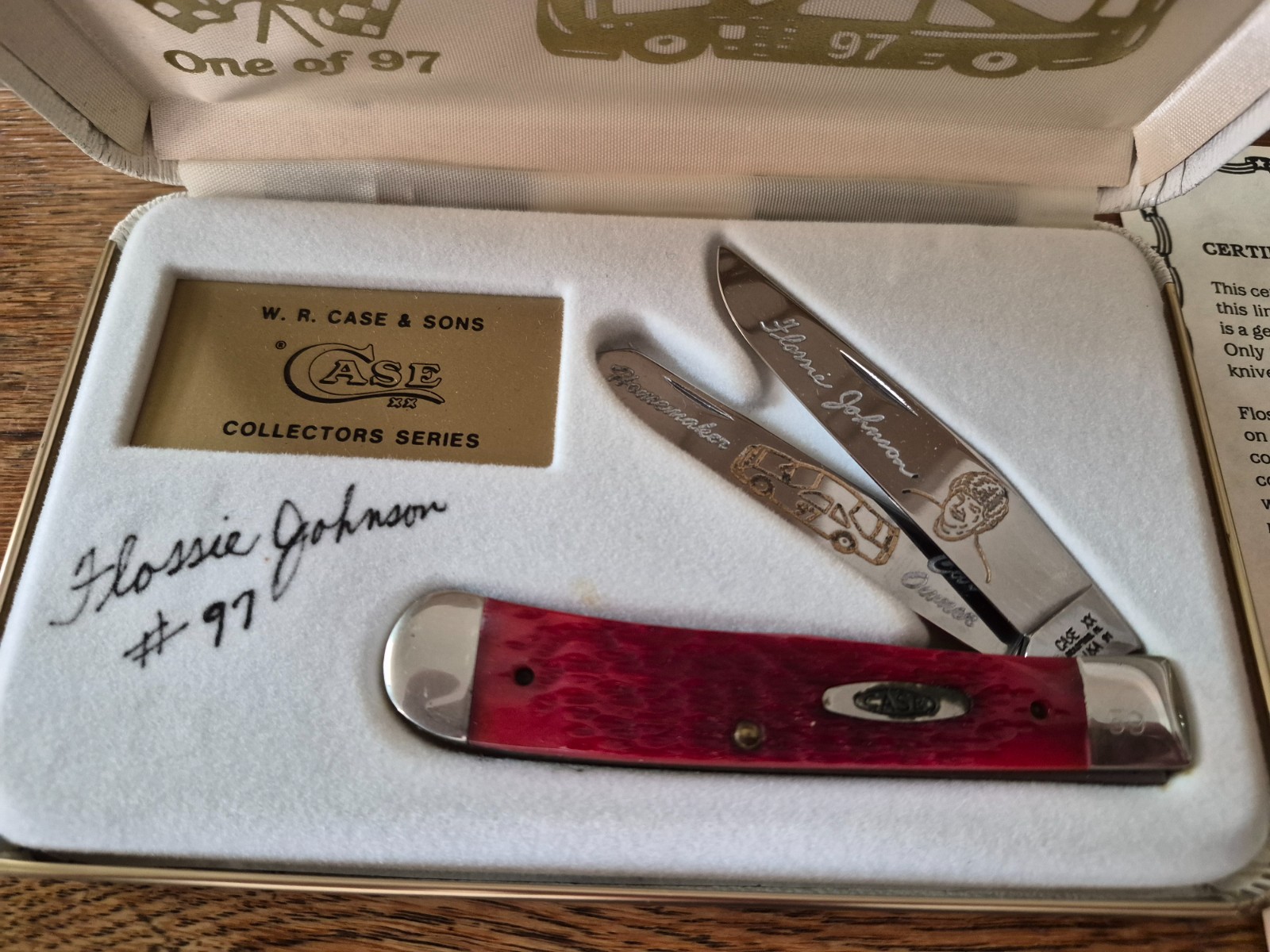 Flossie Johnson, #21, NASCAR, Case 1992 Collector Knife, Autographed, COA DR6254