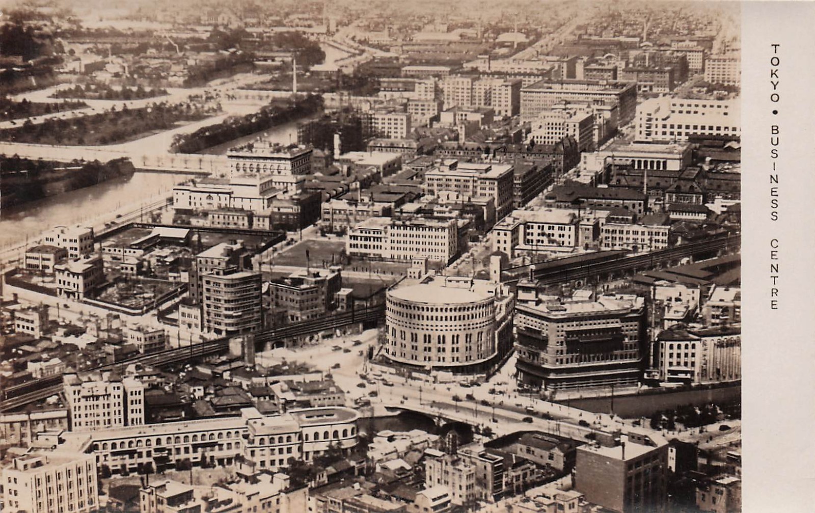 RPPC Japan Tokyo Business Centre Downtown Skyline during WWII Photo Postcard J26